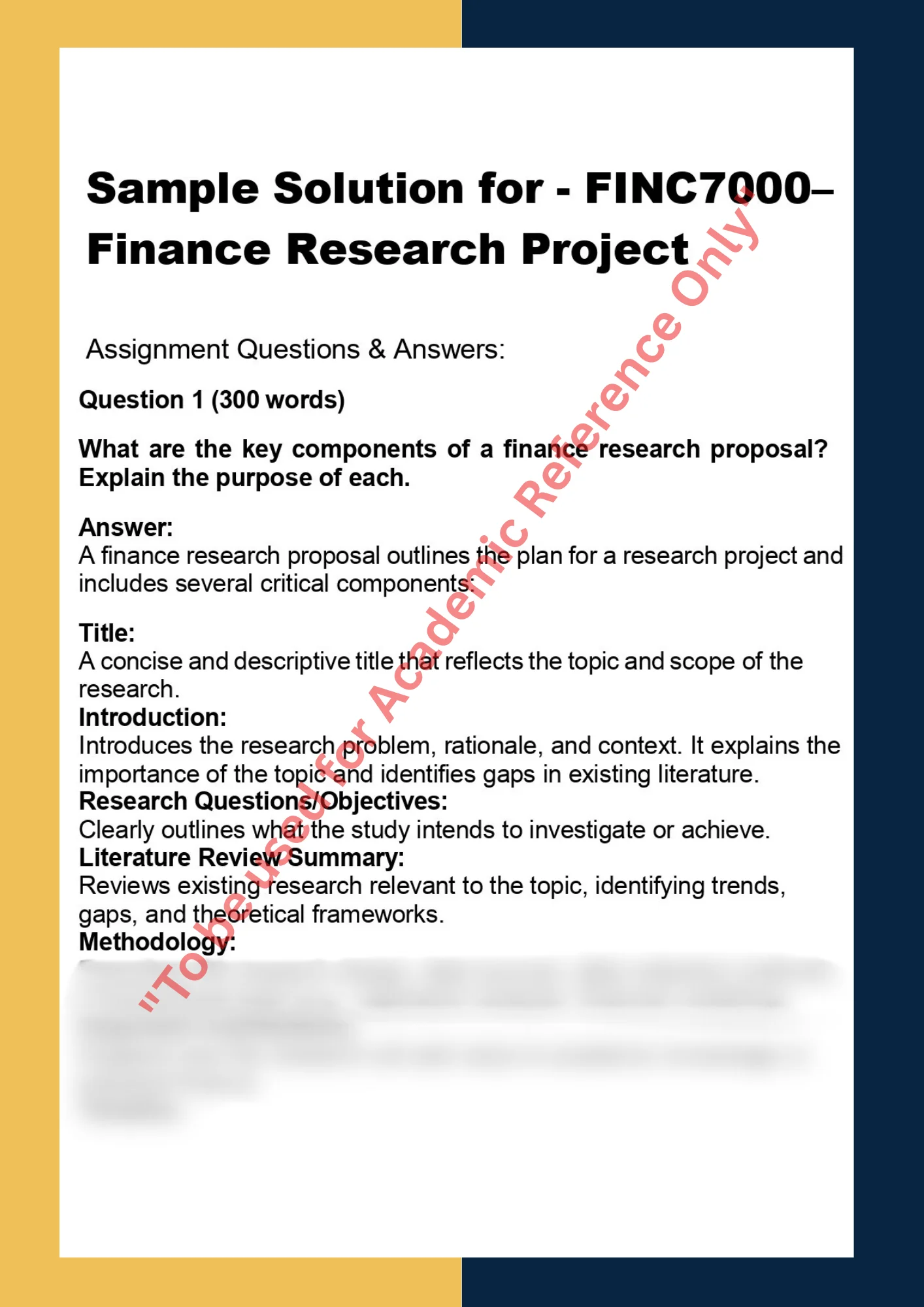 Sample Solution for - FINC7000– Finance Research Project 0